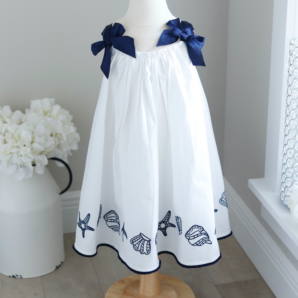White and Navy 100% Cotton Sundress Nautical Designer Resortwear Vacation